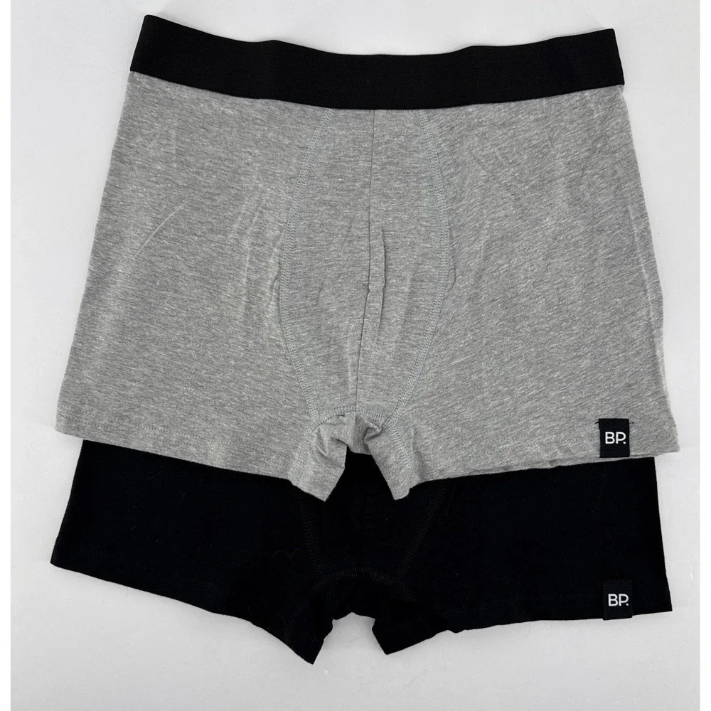 BP Mens Boxer Briefs 2 Pack Black Heather Gray Cotton Stretch Trunks Size S